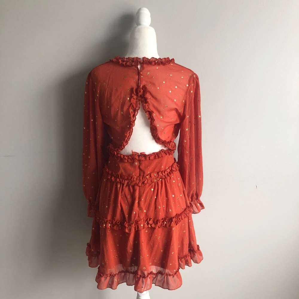 Burnt Orange Billow Sleeve Chiffon Dress boutique - Picture 6 of 10